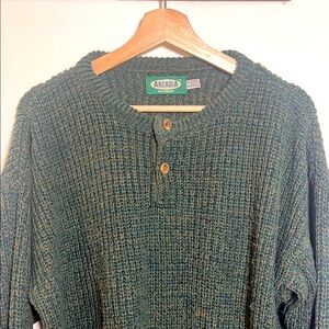 Vintage Arcadia Men’s Cable Knit Crewneck Sweater, 1/4 Buttons, Size Medium